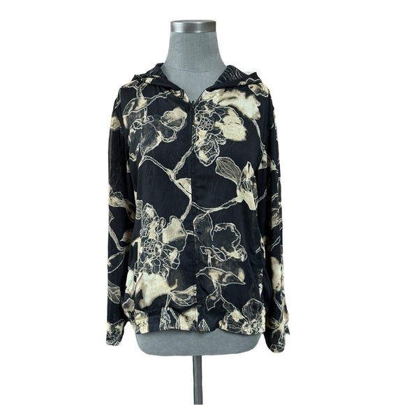 Women’s Hoodie Black White Beige Floral Jumper Hooded Sweater Riversable Jacket - Picture 6 of 8